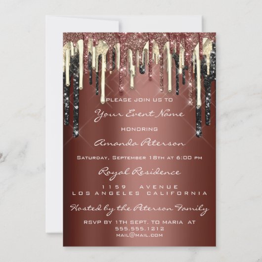 Feest 16e Bruin Bruin Glitter Druppels Kaart (Achterkant)