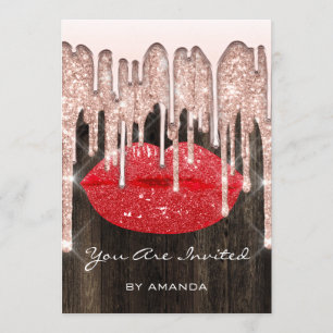 Feest 16e Kus Lippen Roos Glitters Hout. Rood Kaart
