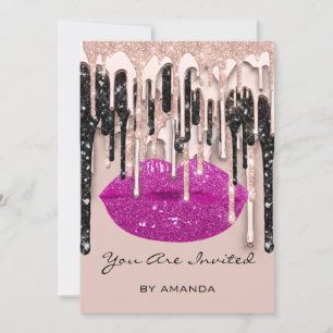 Feest 16e Rode Kus Lippen Roos Glitter Drips Berry Kaart