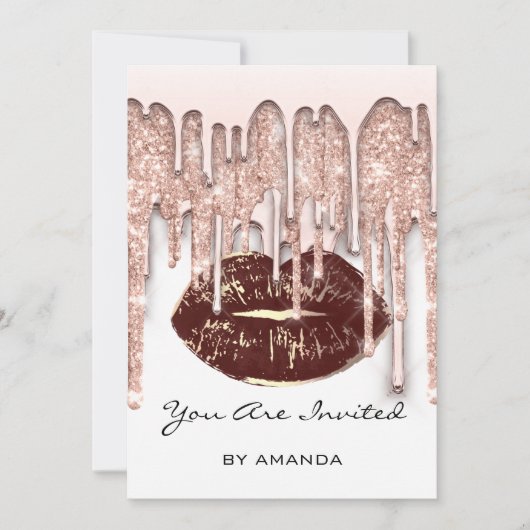 Feest 16e Rode Kus Lippen Roos Glitter Wit Bruin Kaart (Voorkant)