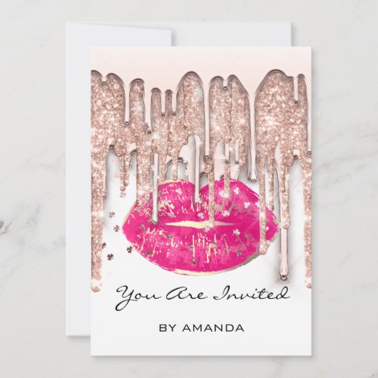 Feest 16e Rode Kus Lippen Roos Glitter Wit Roze Kaart (Voorkant)