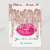 Feest 16e Rode Kus Lippen Roos Glitter Wit Roze Kaart (Voorkant / Achterkant)