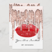 Feest 16e Rode Kus Lippen Roos Glitter Witte Glam Kaart (Voorkant / Achterkant)