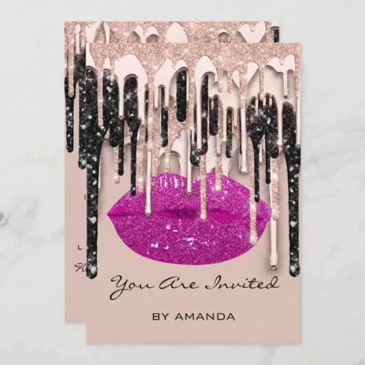 Feest 16e Rode Kus Lippen Roos Glitters Druppels B Kaart (Voorkant / Achterkant)