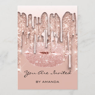 Feest 16e Rode Kus Lippen Roos Glitters Druppels V Kaart