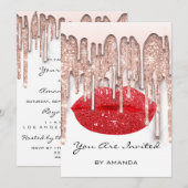 Feest 16e Rode Kus Lippen Roos Glitters Wit Glam Kaart (Voorkant / Achterkant)