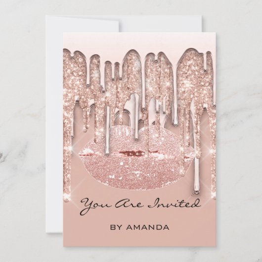 Feest 16e Rode Kus Lippen Roos Glittersparels Kaart (Voorkant)