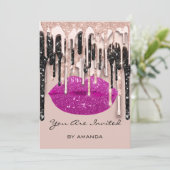 Feest 16e Rode Kuslippen Roos Glitters Druppels Be Kaart (Staand voorkant)