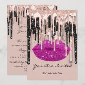 Feest 16e Rode Kuslippen Roos Glitters Druppels Be Kaart (Voorkant / Achterkant)