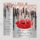 Feest 16e Rode Lippen Kus Roos Glitter Druppels Gl Kaart (Voorkant / Achterkant)