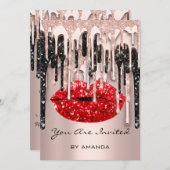 Feest 16e Rode Lippen Kus Roos Glitters Druppels Z Kaart (Voorkant / Achterkant)