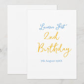 feest 2de verjaardag naam datum geel blauw boho ki kaart (Voorkant / Achterkant)