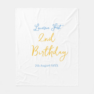 feest 2e verjaardag naam datum geel blauw boho kid fleece deken