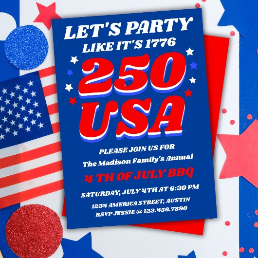 Feest als 1776 USA 250 Patriottische Uitnodiging