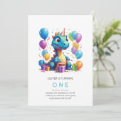 Feest als dinosaurus 1e verjaardag Uitnodiging (Staand voorkant)