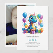 Feest als dinosaurus 1e verjaardag Uitnodiging (Voorkant / Achterkant)