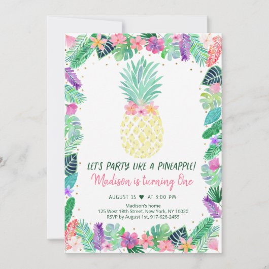 Feest als een ananas tropische bloemen verjaardag kaart (Voorkant)