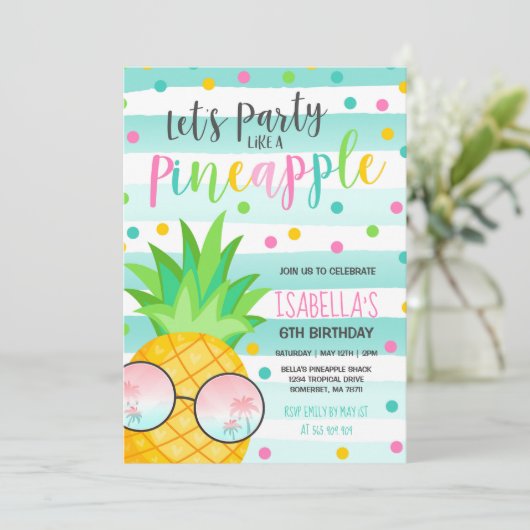 Feest als een ananas verjaardag uitnodiging (Staand voorkant)