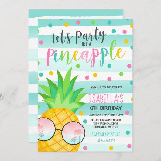 Feest als een ananas verjaardag uitnodiging (Voorkant / Achterkant)