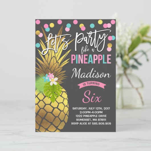 Feest als een ananas verjaardag uitnodiging (Staand voorkant)