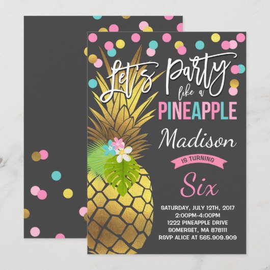 Feest als een ananas verjaardag uitnodiging (Voorkant / Achterkant)