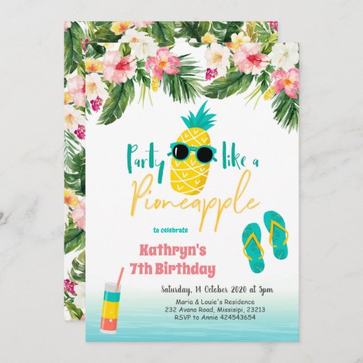 Feest als een ananas verjaardagsuitnodiging kaart (Voorkant / Achterkant)