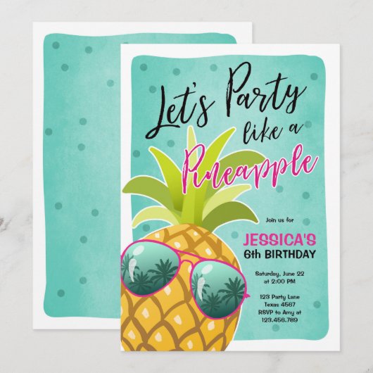 Feest als een ananas verjaardagsuitnodiging Tropic Kaart (Voorkant / Achterkant)