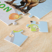 Feest als een dinosaurus gepersonaliseerd verjaard legpuzzel (Zijkant)