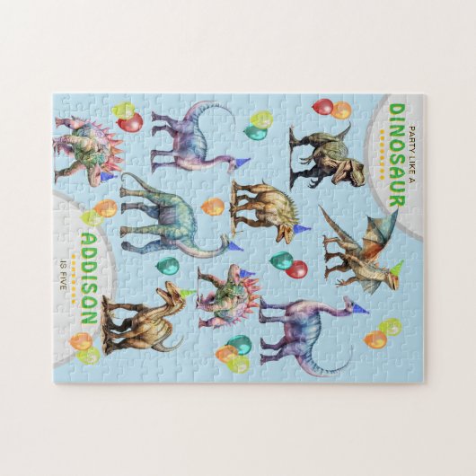 Feest als een dinosaurus gepersonaliseerd verjaard legpuzzel (Horizontaal)