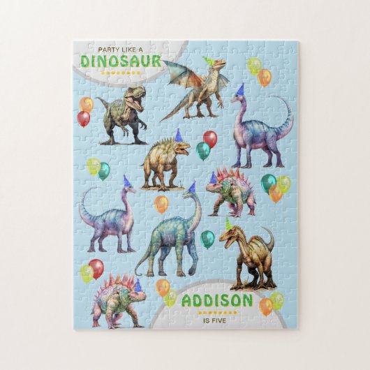 Feest als een dinosaurus gepersonaliseerd verjaard legpuzzel (Verticaal)