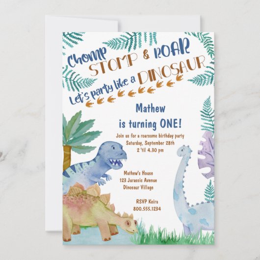 Feest als een dinosaurus jongens verjaardagsuitnod kaart (Voorkant)