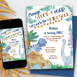 Feest als een dinosaurus jongens verjaardagsuitnod kaart