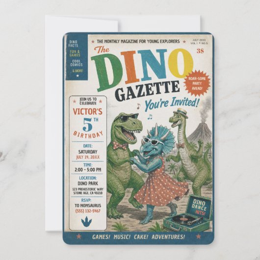 Feest als een dinosaurus redactionele uitnodiging (Voorkant)
