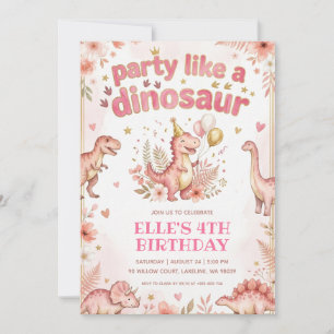 feest als een dinosaurus roze dinosaurus verjaarda kaart