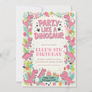 feest als een dinosaurus roze dinosaurus verjaarda kaart