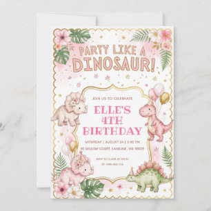 feest als een dinosaurus roze dinosaurus verjaarda kaart