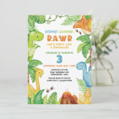 Feest als een dinosaurus verjaardag kaart (Staand voorkant)