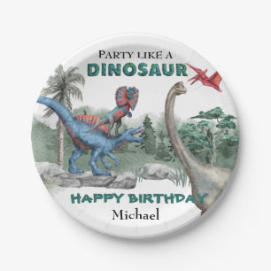 Feest als een Dinosaurus Verjaardag Waterverf Papieren Bordje
