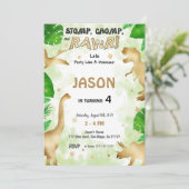 Feest als een dinosaurus, verjaardagsfeestje kaart (Staand voorkant)