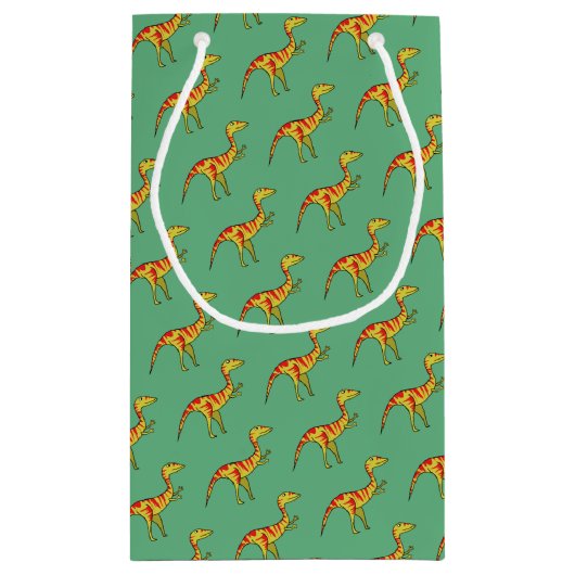 Feest als een dinosaurusgunst / geschenktas klein cadeauzakje (Achterkant)