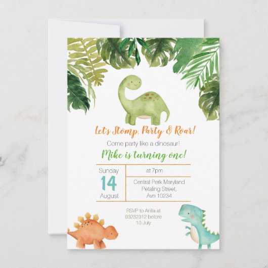 Feest als een dinosaurusverjaardag kaart (Voorkant)