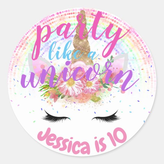 Feest als een eenhoorn roze goud glitters meidenfe ronde sticker (Voorkant)