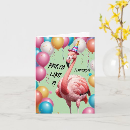 Feest als een flamingo - Leuke en feestelijke verj Kaart (Gele Bloem)