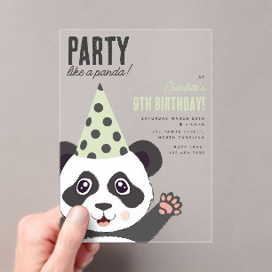 Feest als een Panda Kinderen Cute Verjaardagsfeest Acryl Uitnodigingen