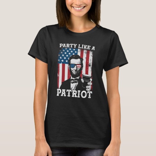 Feest als een patriot 4 juli Abraham Lincoln D T-shirt (Voorkant)
