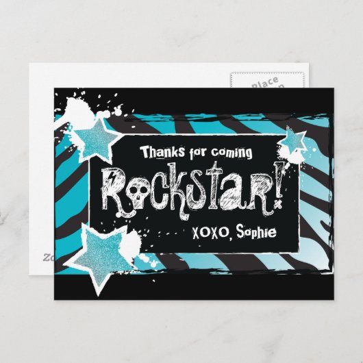 Feest als een Rockstar- Blue Dank u Post Kaart (Voorkant / Achterkant)