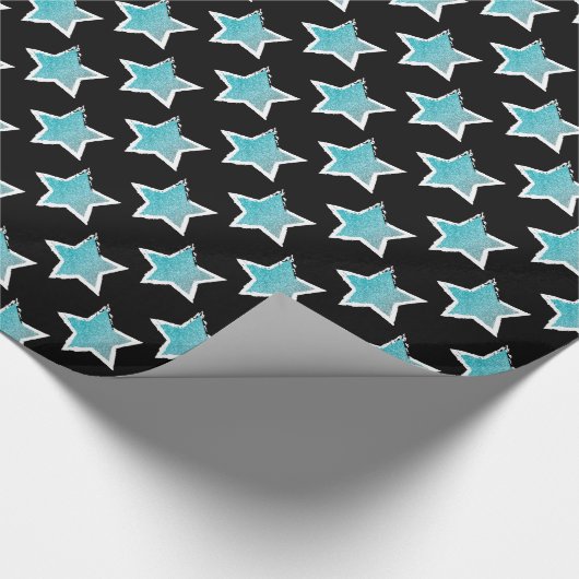 Feest als een Rockstar- Blue Star Wrapping Paper Cadeaupapier (Hoek)