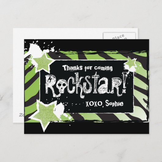 Feest als een Rockstar- Groen Bedankt Post Kaart (Voorkant / Achterkant)