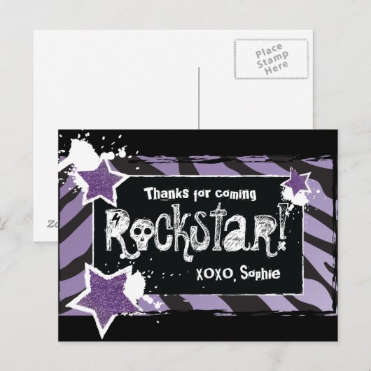 Feest als een Rockstar- Paarse dank u post Kaart (Voorkant / Achterkant)
