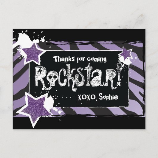 Feest als een Rockstar- Paarse dank u post Kaart (Voorkant)
